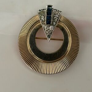 Marcel Boucher Elegant Gold and Silver Tone Brooch with Blue Accents